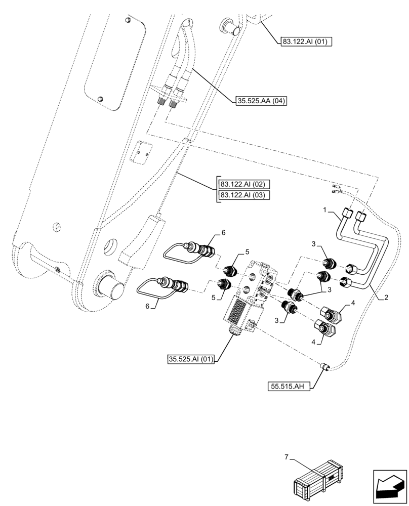 Схема запчастей Case IH FARMLIFT 735 - (35.525.AA[09]) - VAR - 749494 - AUXILIARY HYDRAULIC, LINE, FRONT (35) - HYDRAULIC SYSTEMS