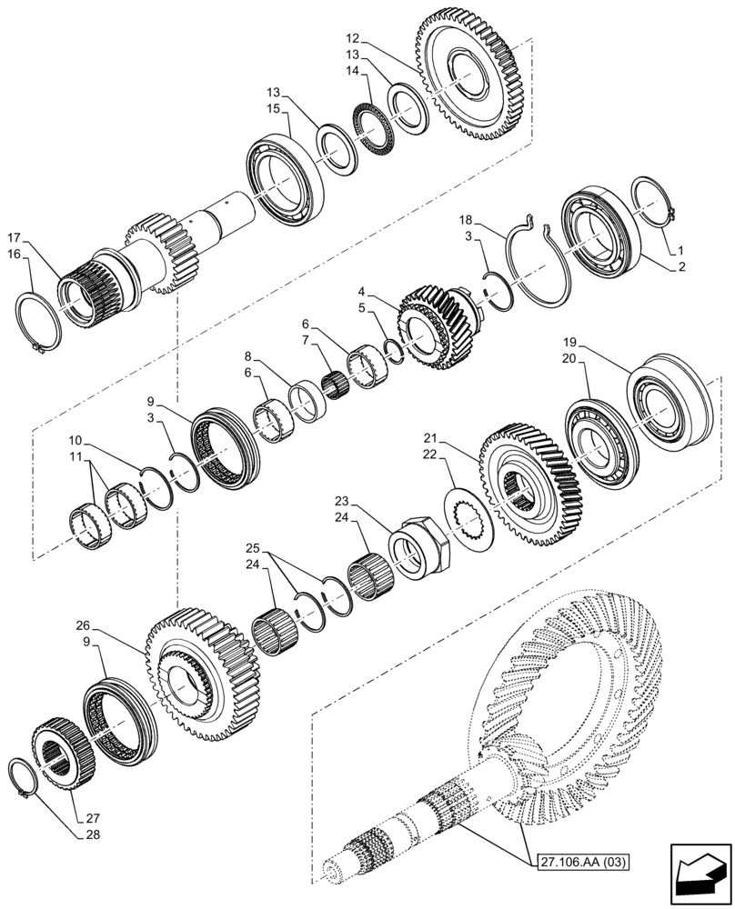 Схема запчастей Case IH FARMALL 115C - (21.148.AQ[04]) - VAR - 391069 - CENTRAL REDUCTION GEAR, SHAFT & GEAR, HI-LO, W/O CAB (21) - TRANSMISSION