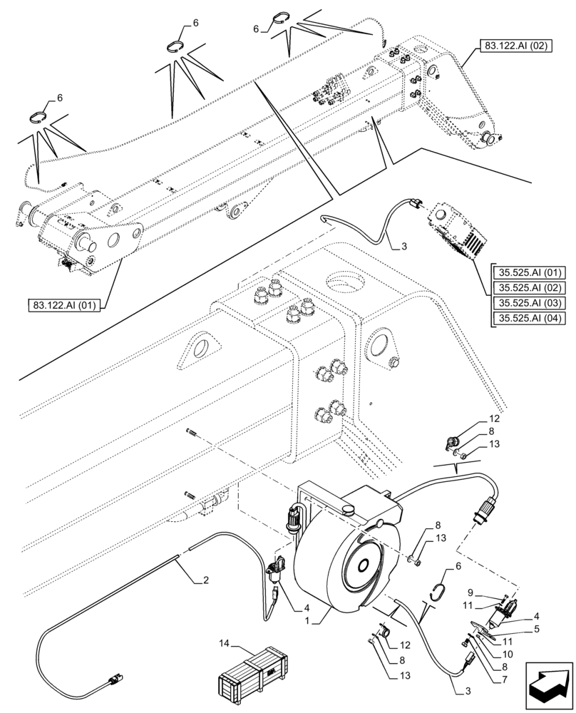 Схема запчастей Case IH FARMLIFT 632 - (55.515.AH) - VAR - 749378, 749379, 749494, 749495 - BOOM, HARNESS (55) - ELECTRICAL SYSTEMS