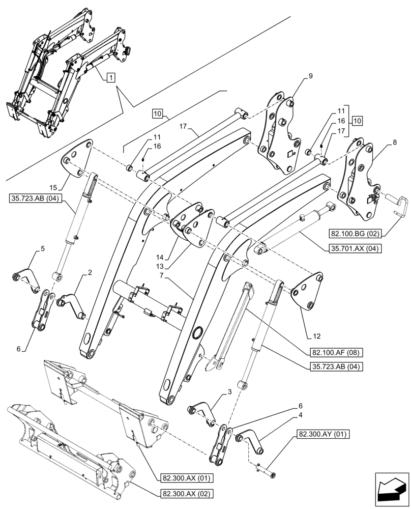 Схема запчастей Case IH FARMALL 85C - (82.100.AF[07]) - VAR - 336735, 336739 - LOADER ARM, ARM/LIFTING DEVICE (82) - FRONT LOADER & BUCKET