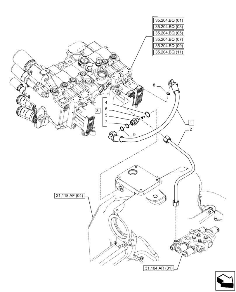 Схема запчастей Case IH PUMA 200 CVT - (35.204.BJ[10]) - VAR - 391170, 758071, 758072, 758074, 758075, 758076, 758077, 758079, 758080, 758081, 758082, 758083 - REMOTE CONTROL VALVE, LINE (35) - HYDRAULIC SYSTEMS