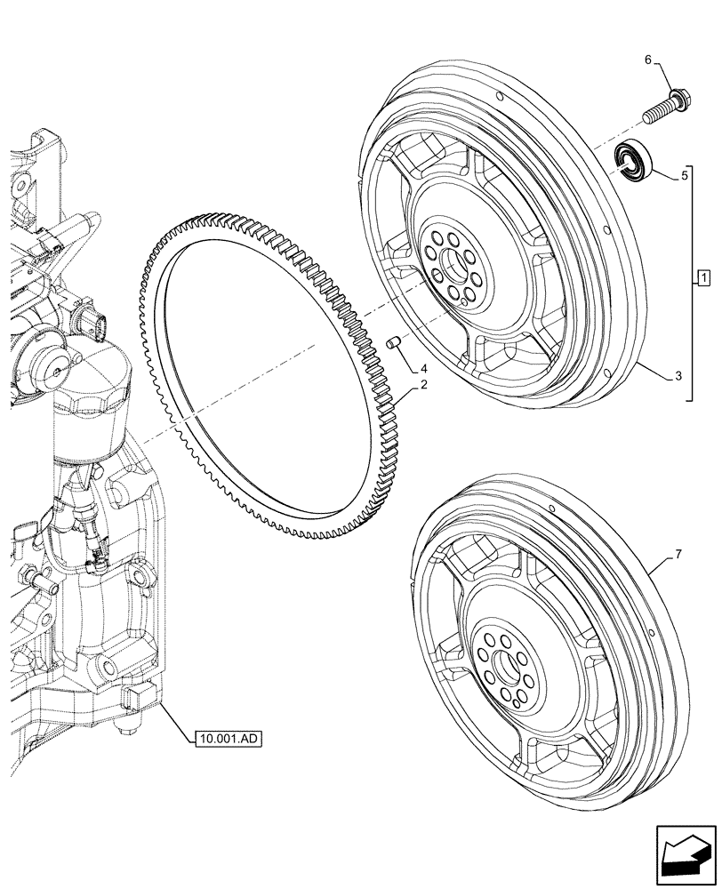 Схема запчастей Case IH FARMALL 115C - (10.103.AH[02]) - VAR - 330069, 333068, 333069, 390068 - FLYWHEEL (10) - ENGINE