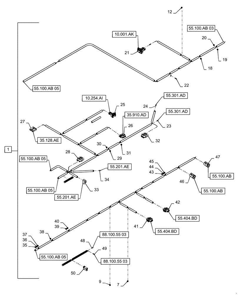 Схема запчастей Case IH WD2303 - (55.100.AB[04]) - WIRE HARNESS. FM, NON-DRAPER OPTION (CONT.) (55) - ELECTRICAL SYSTEMS