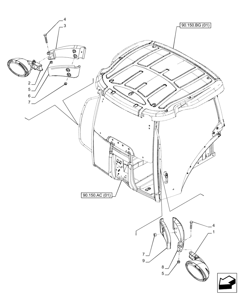 Схема запчастей Case IH PUMA 165 - (55.404.BS[04]) - VAR - 758166 - WORK LIGHT, FRONT (55) - ELECTRICAL SYSTEMS