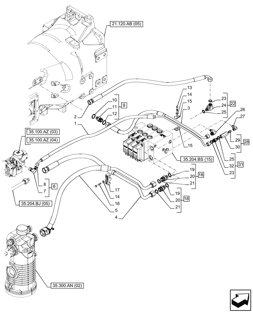 Схема запчастей Case IH PUMA 150 CVT - (35.204.BS[16]) - VAR - 758066 - 3 ELECTRONIC MID MOUNTED VALVES, LINE (35) - HYDRAULIC SYSTEMS