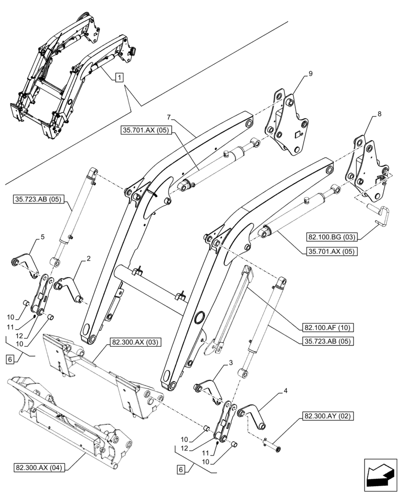 Схема запчастей Case IH FARMALL 105C - (82.100.AF[09]) - VAR - 334490, 336490, 336740, 336742 - LOADER ARM, ARM/LIFTING DEVICE (82) - FRONT LOADER & BUCKET