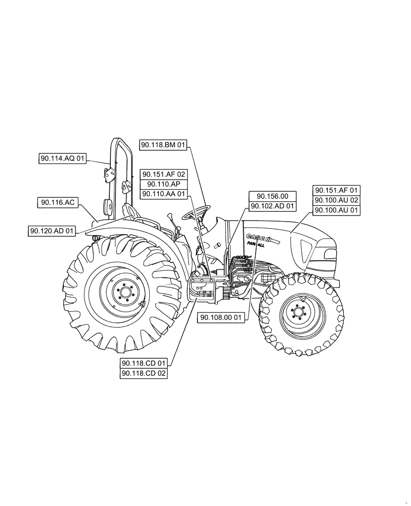 Схема запчастей Case IH FARMALL 35C - (90.000.00[01]) - SECTION INDEX - PLATFORM, CAB, BODYWORK AND DECALS, FARMALL 30C, 35C (90) - PLATFORM, CAB, BODYWORK AND DECALS