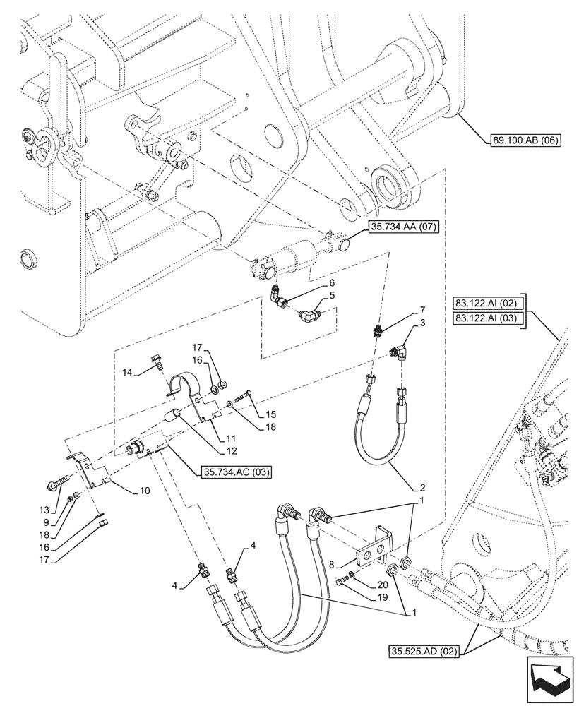 Схема запчастей Case IH FARMLIFT 742 - (35.734.AD[04]) - VAR - 749483 - QUICK COUPLER, VALVE, HYDRAULIC LINE (35) - HYDRAULIC SYSTEMS