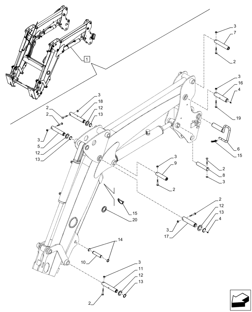 Схема запчастей Case IH FARMALL 105C - (82.100.BG[04]) - VAR - 335490, 337490, 336744, 336745, 366746, 336747 - LOADER ARM, PIN (82) - FRONT LOADER & BUCKET