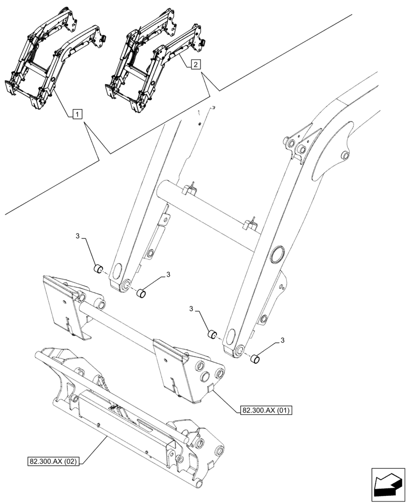 Схема запчастей Case IH FARMALL 85C - (82.300.AB[01]) - VAR - 333489, 335489, 336730, 336731, 336732, 336733, 334489, 339489, 336734, 336735, 336736, 336739 - LOADER BUCKET, BUSHING (82) - FRONT LOADER & BUCKET