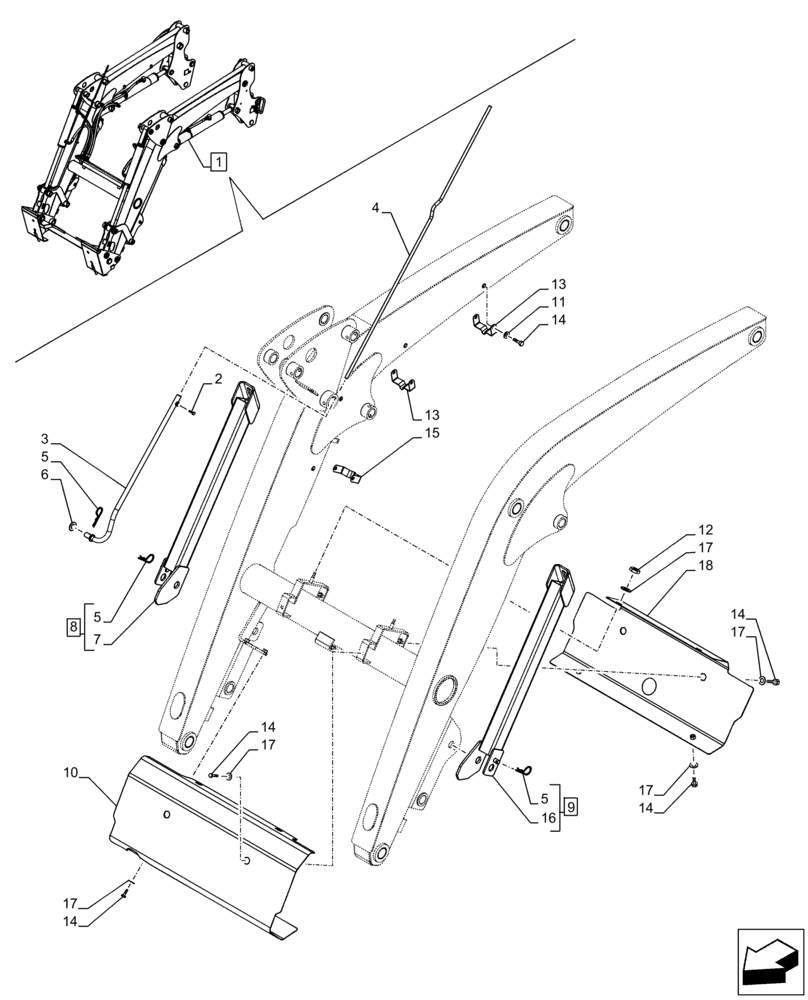 Схема запчастей Case IH FARMALL 105C - (82.100.AF[08]) - VAR - 336735, 336739 - LOADER ARM, LOCKING DEVICE, LEVEL INDICATOR (82) - FRONT LOADER & BUCKET