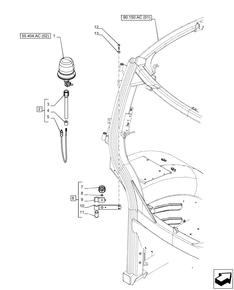 Схема запчастей Case IH PUMA 240 CVT - (55.404.AC[01]) - VAR - 758168, 758169 - BEACON, LH (55) - ELECTRICAL SYSTEMS