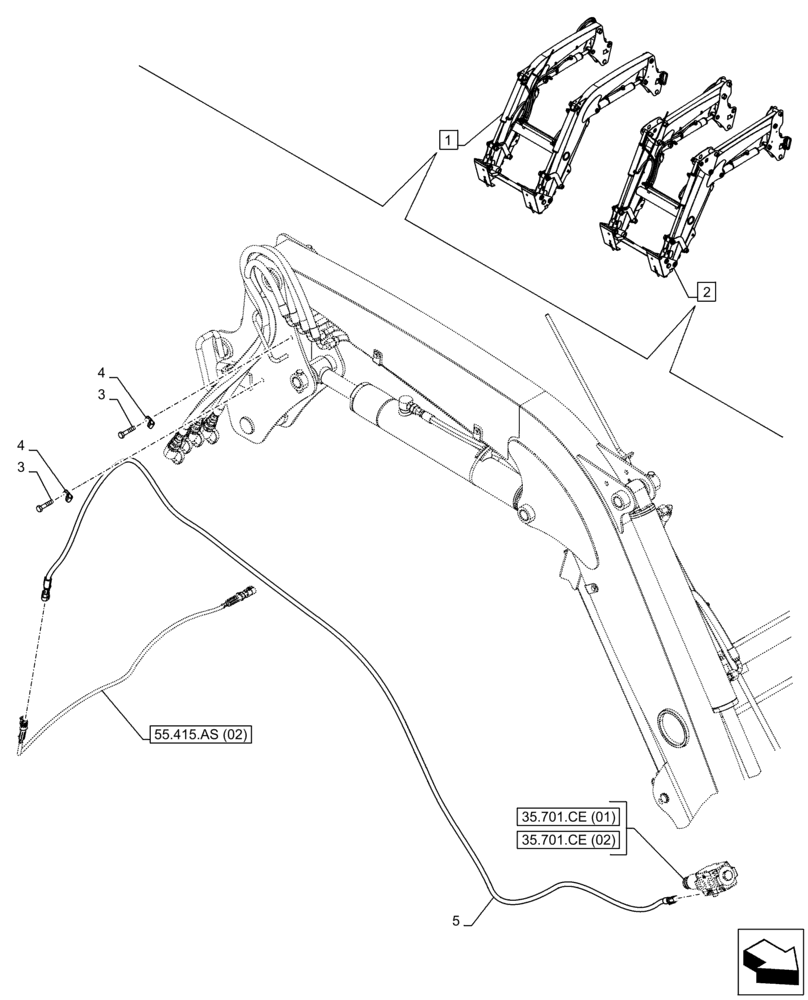 Схема запчастей Case IH FARMALL 115C - (55.415.AS[01]) - VAR - 336731, 336733, 336735, 336739, 336741, 336743, 336745, 336747 - LOADER ARM, CABLE (55) - ELECTRICAL SYSTEMS