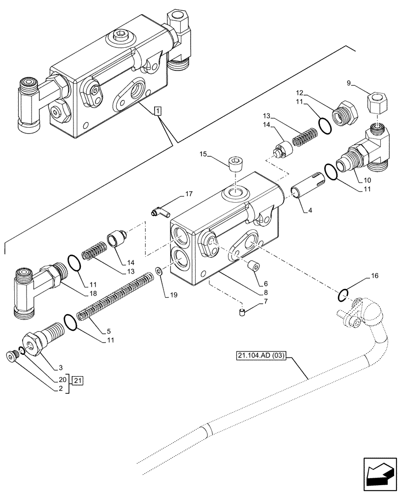 Схема запчастей Case IH FARMALL 95C - (21.104.AK[05]) - VAR - 330276, 334176 - TRANSMISSION, PRESSURE CONTROL VALVE, COMPONENTS (21) - TRANSMISSION