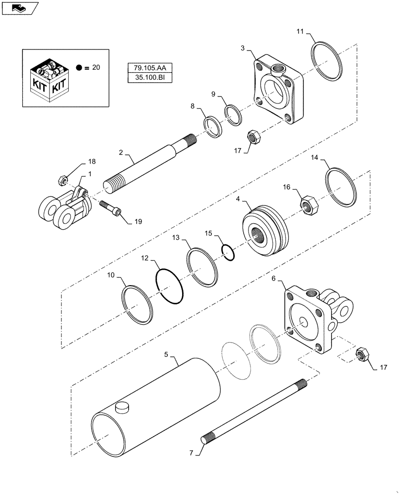 Схема запчастей Case IH 1625 - (35.944.AC[11]) - HYDRAULIC CYLINDER 4.5 X 10.37 X 1.5 ROD (35) - HYDRAULIC SYSTEMS