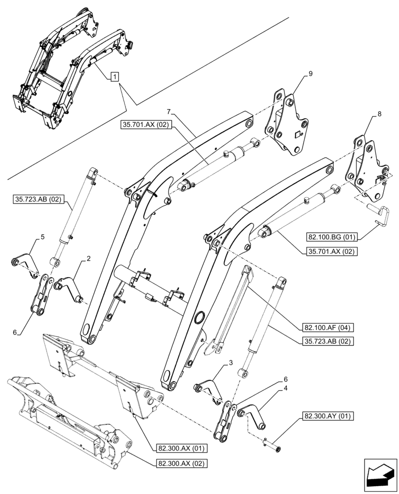 Схема запчастей Case IH FARMALL 85C - (82.100.AF[03]) - VAR - 336731, 336733 - LOADER ARM, ARM/LIFTING DEVICE (82) - FRONT LOADER & BUCKET