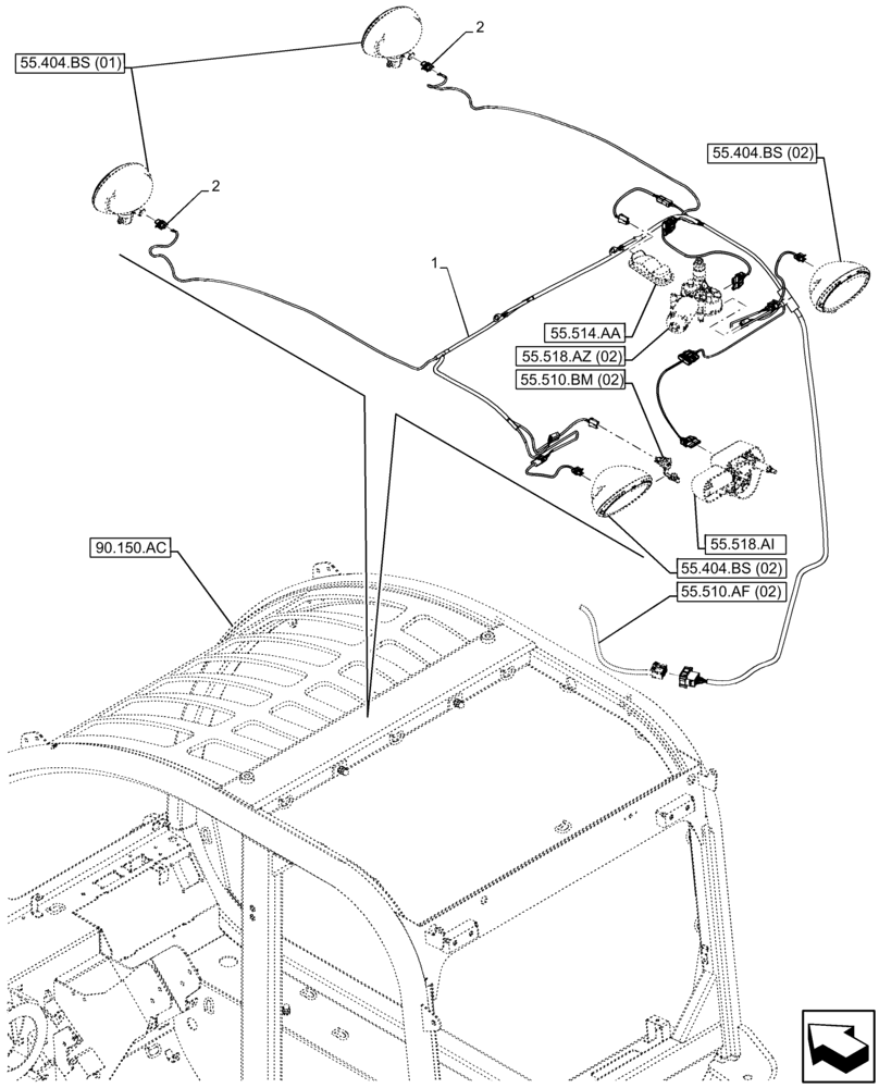 Схема запчастей Case IH FARMLIFT 935 - (55.510.AH[01]) - CAB ROOF, WIRE HARNESS (55) - ELECTRICAL SYSTEMS