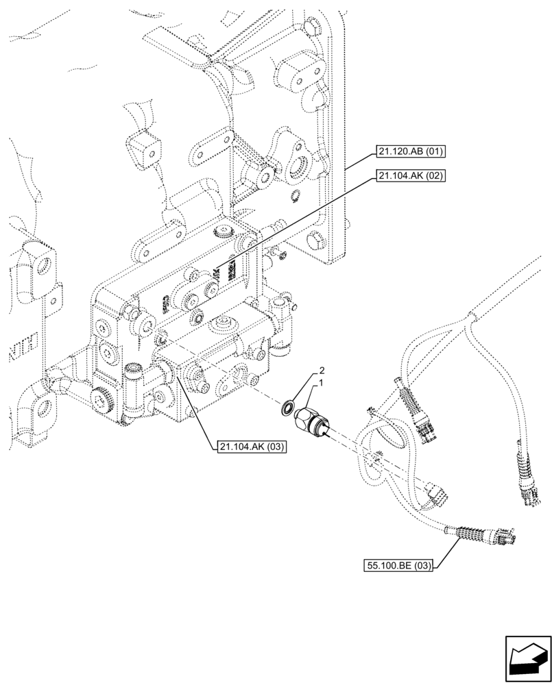 Схема запчастей Case IH FARMALL 105C - (55.021.AB[01]) - VAR - 330581, 332069, 333068, 333069, 390328, 743559, 743560, 744580, 744581, 744990 -TRANSMISSION, PRESSURE SWITCH (55) - ELECTRICAL SYSTEMS