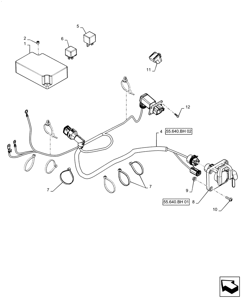 Схема запчастей Case IH MAGNUM 180 - (55.640.BH[03]) - WIRE HARNESS, ISOBUS, MOUNTING PARTS (55) - ELECTRICAL SYSTEMS