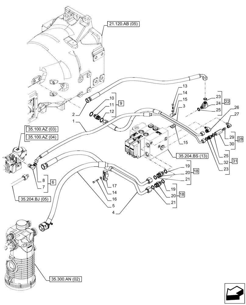 Схема запчастей Case IH PUMA 165 CVT - (35.204.BS[14]) - VAR - 758065 - 2 ELECTRONIC MID MOUNTED VALVES, LINE (35) - HYDRAULIC SYSTEMS