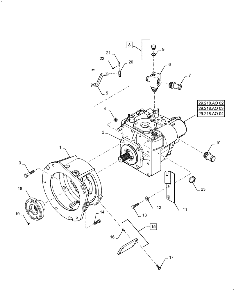 Схема запчастей Case IH AF4088 - (29.218.AO[05]) - HYDROSTATIC PUMP, MOUNTING (105 CC / REV), POWERED (29) - HYDROSTATIC DRIVE