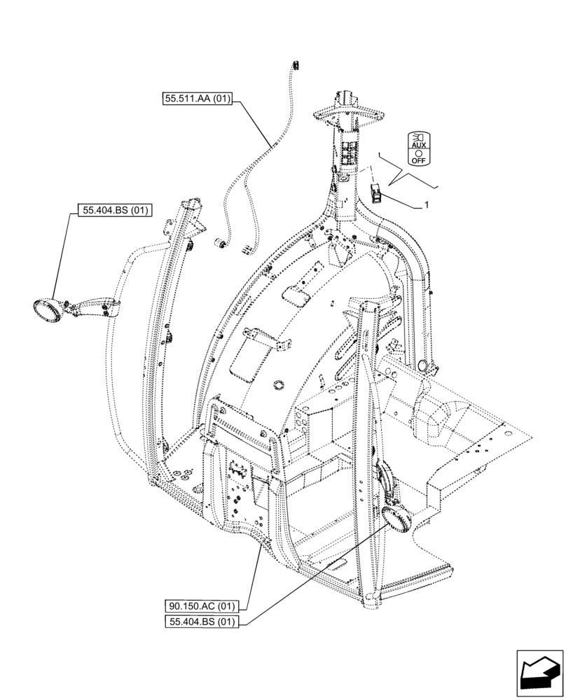 Схема запчастей Case IH PUMA 240 CVT - (55.405.CI) - VAR - 758165, 758166 - WORK LIGHT, SWITCH (55) - ELECTRICAL SYSTEMS