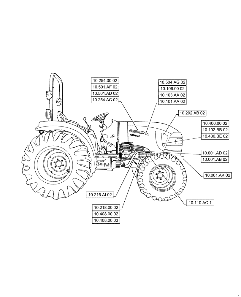 Схема запчастей Case IH FARMALL 40C - (00.000.10[02]) - PICTORIAL INDEX - ENGINE, FARMALL 40C, 50C (00) - GENERAL & PICTORIAL INDEX
