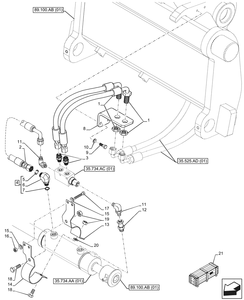 Схема запчастей Case IH FARMLIFT 735 - (35.734.AD[01]) - VAR - 749124 - QUICK COUPLER, VALVE, HYDRAULIC LINE (35) - HYDRAULIC SYSTEMS