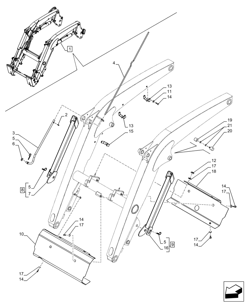 Схема запчастей Case IH FARMALL 115C - (82.100.AF[12]) - VAR - 336741, 336743 - LOADER ARM, LOCKING DEVICE, LEVEL INDICATOR (82) - FRONT LOADER & BUCKET