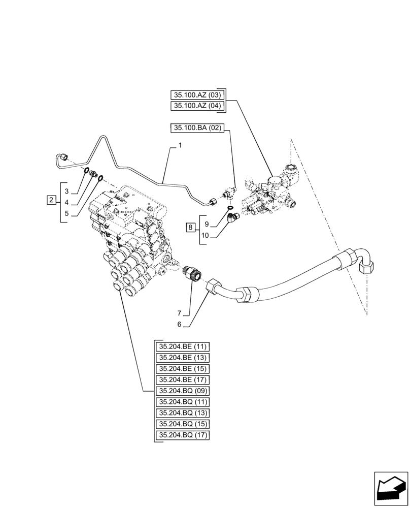 Схема запчастей Case IH PUMA 165 CVT - (35.204.BJ[04]) - VAR - 391138, 758022 - REMOTE CONTROL VALVE, LINE (35) - HYDRAULIC SYSTEMS