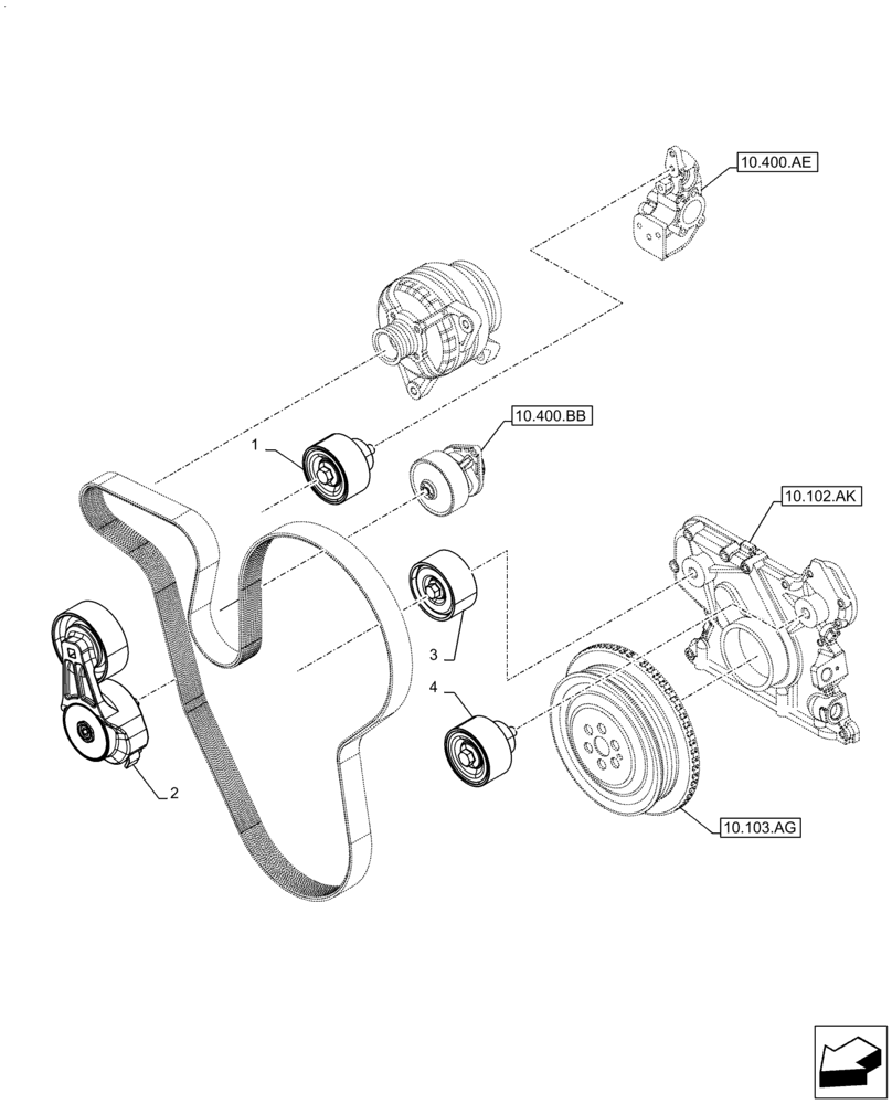 Схема запчастей Case IH F4HE96841 J102 - (10.414.AE) - BELT TENSIONER, 4088 (10) - ENGINE