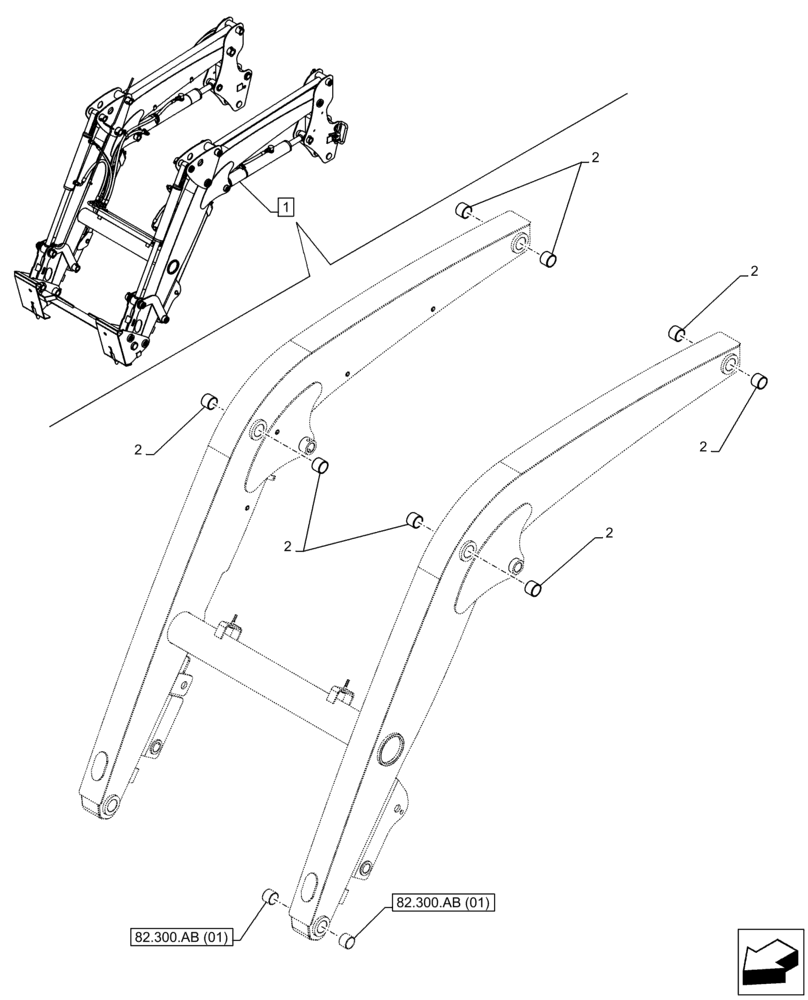 Схема запчастей Case IH FARMALL 115C - (82.100.AA[02]) - VAR - 334489, 339489, 336734, 336735, 336736, 336739 - LOADER ARM, BUSHING (82) - FRONT LOADER & BUCKET