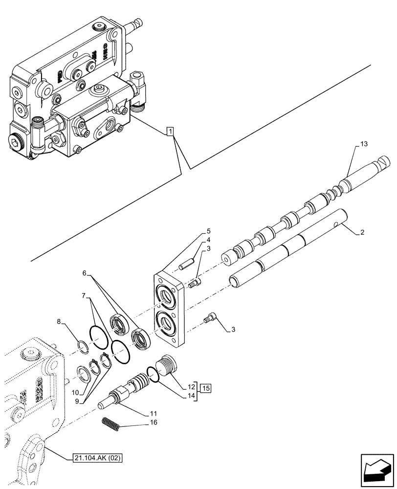 Схема запчастей Case IH FARMALL 115C - (21.104.AK[03]) - VAR - 330276, 334176 - TRANSMISSION, PRESSURE CONTROL VALVE, COMPONENTS (21) - TRANSMISSION