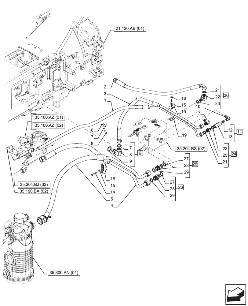 Схема запчастей Case IH PUMA 220 - (35.204.BS[04]) - VAR - 758064 - 1 ELECTRONIC MID MOUNTED VALVES, LINE (35) - HYDRAULIC SYSTEMS