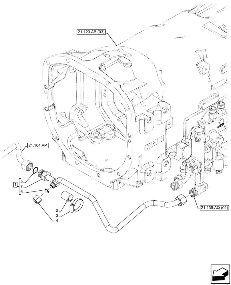 Схема запчастей Case IH FARMALL 115C - (21.100.AQ) - VAR - 391069 - TRANSMISSION LUBRICATION LINE, HI-LO, W/O CAB (21) - TRANSMISSION