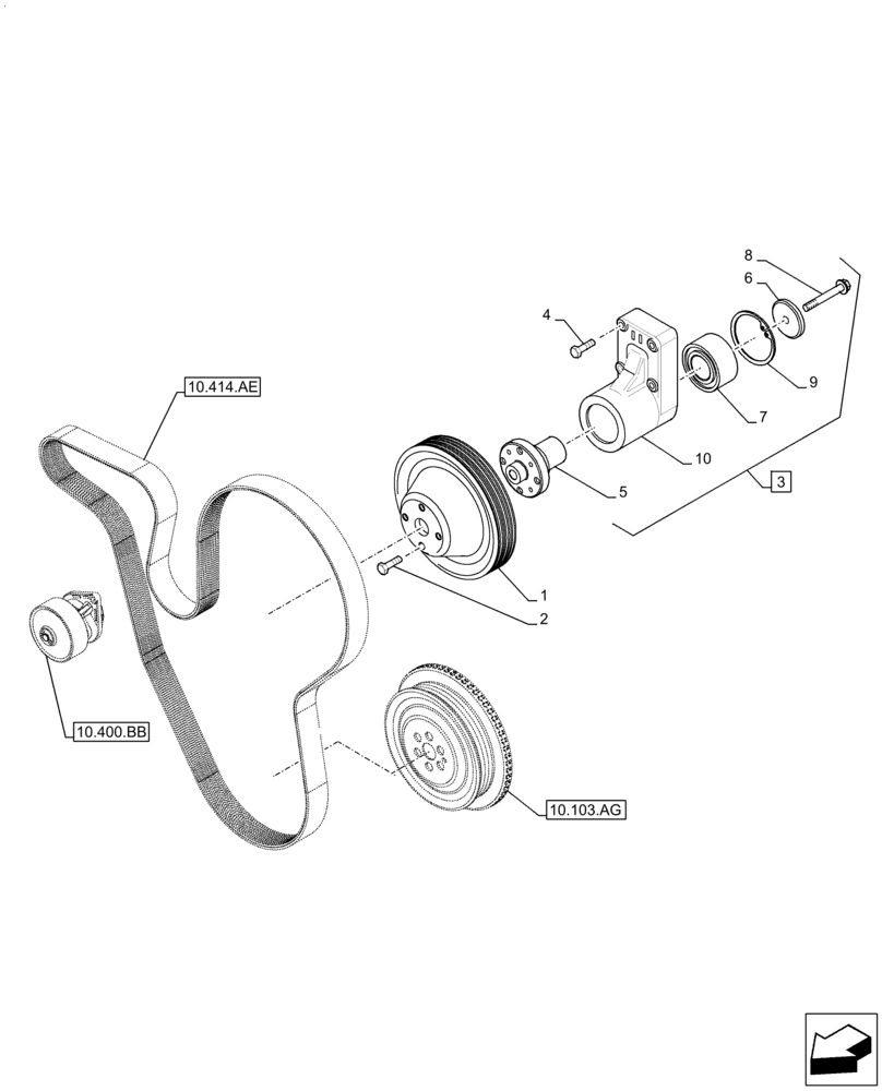 Схема запчастей Case IH F4HE96841 J102 - (10.414.AD) - FAN, BELT, DRIVE, PULLEY, 4088 (10) - ENGINE