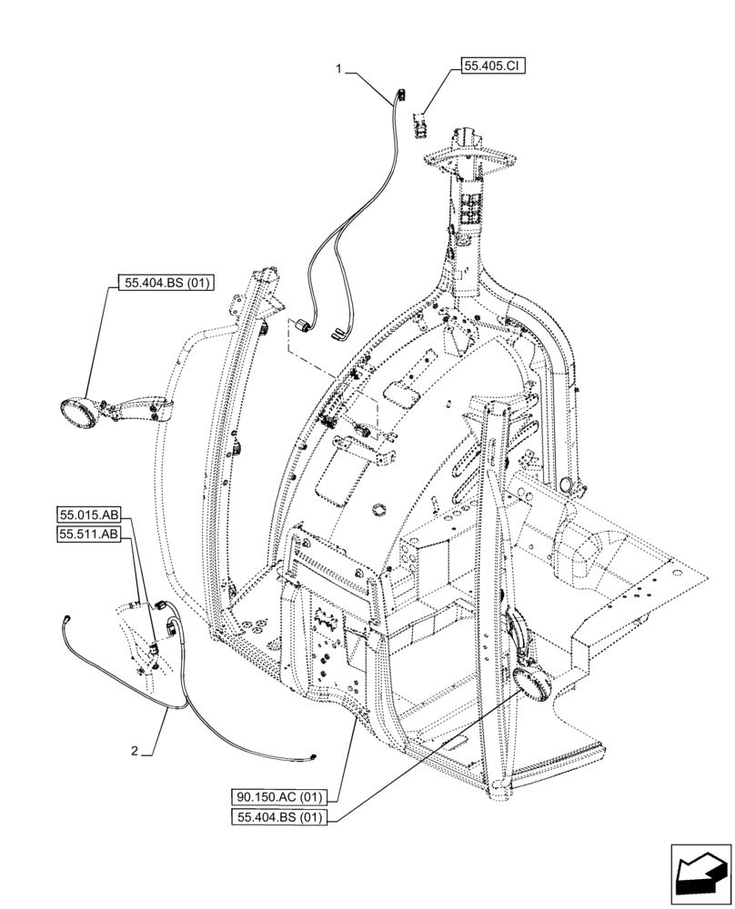 Схема запчастей Case IH PUMA 185 - (55.511.AA[01]) - VAR - 758165, 758166 - WORK LIGHT, WIRE HARNESS (55) - ELECTRICAL SYSTEMS