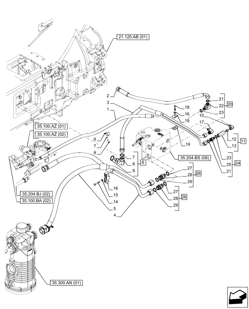 Схема запчастей Case IH PUMA 200 - (35.204.BS[10]) - VAR - 758066 - 3 ELECTRONIC MID MOUNTED VALVES, LINE (35) - HYDRAULIC SYSTEMS