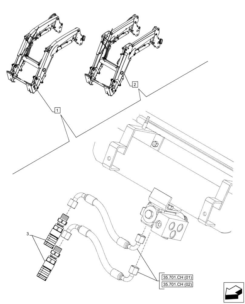 Схема запчастей Case IH FARMALL 95C - (35.701.CJ) - VAR - 336731, 336733, 336735, 336739, 336741, 336743, 336745, 336747 - LOADER BUCKET, QUICK COUPLER (35) - HYDRAULIC SYSTEMS