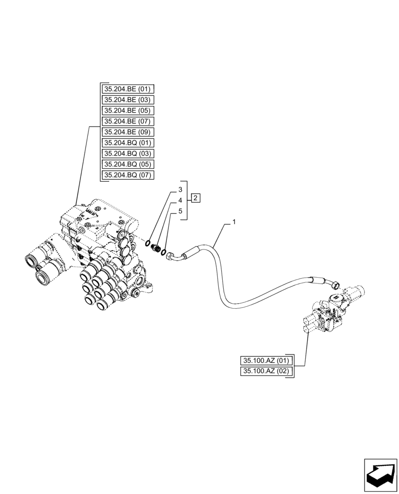 Схема запчастей Case IH PUMA 165 - (35.204.BJ[03]) - VAR - 391165, 758059, 758060, 758061 - REMOTE CONTROL VALVE, LINE (35) - HYDRAULIC SYSTEMS