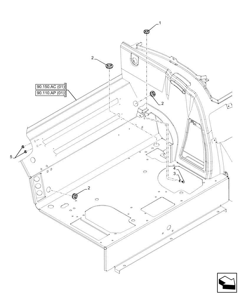 Схема запчастей Case IH FARMALL 115C - (90.150.AW) - CAB FLOOR, PLUGS (90) - PLATFORM, CAB, BODYWORK AND DECALS