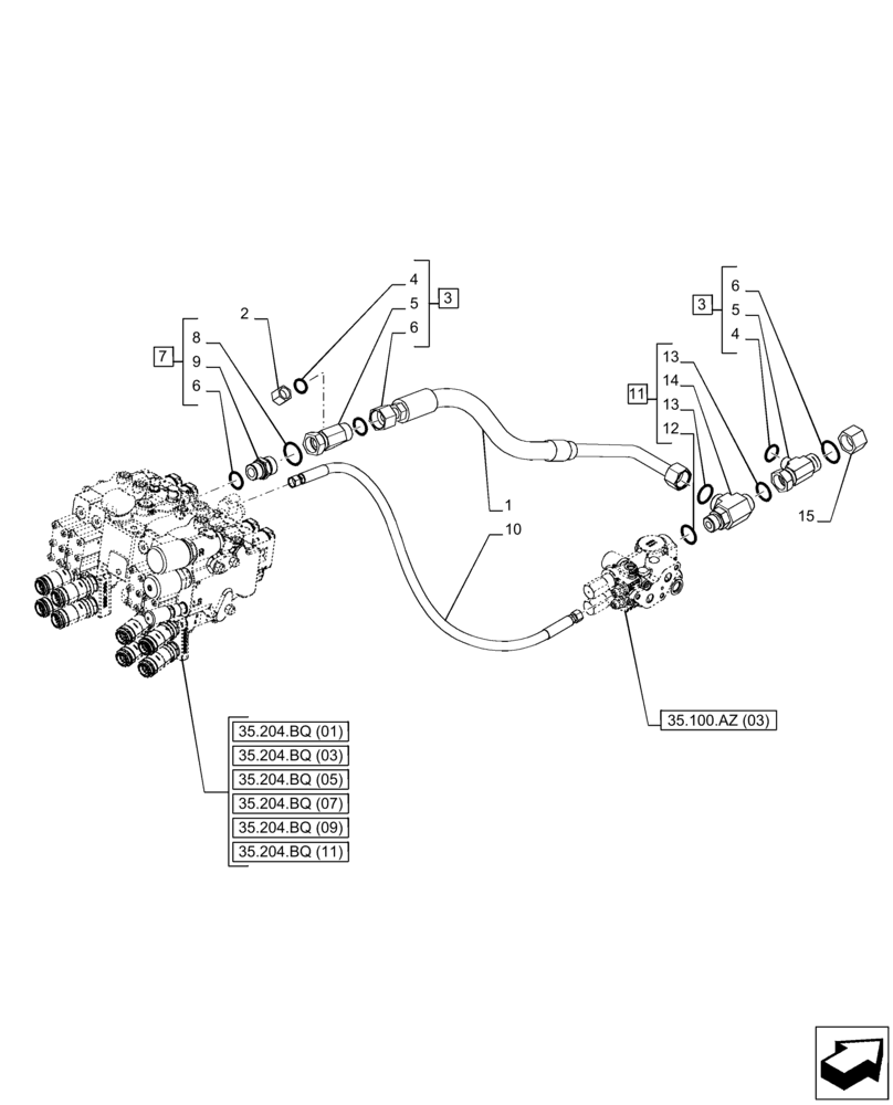 Схема запчастей Case IH PUMA 185 CVT - (35.204.BJ[08]) - VAR - 391170, 758071, 758072, 758074, 758075, 758076, 758077, 758079, 758080, 758081, 758082, 758083 - REMOTE CONTROL VALVE, LINE (35) - HYDRAULIC SYSTEMS