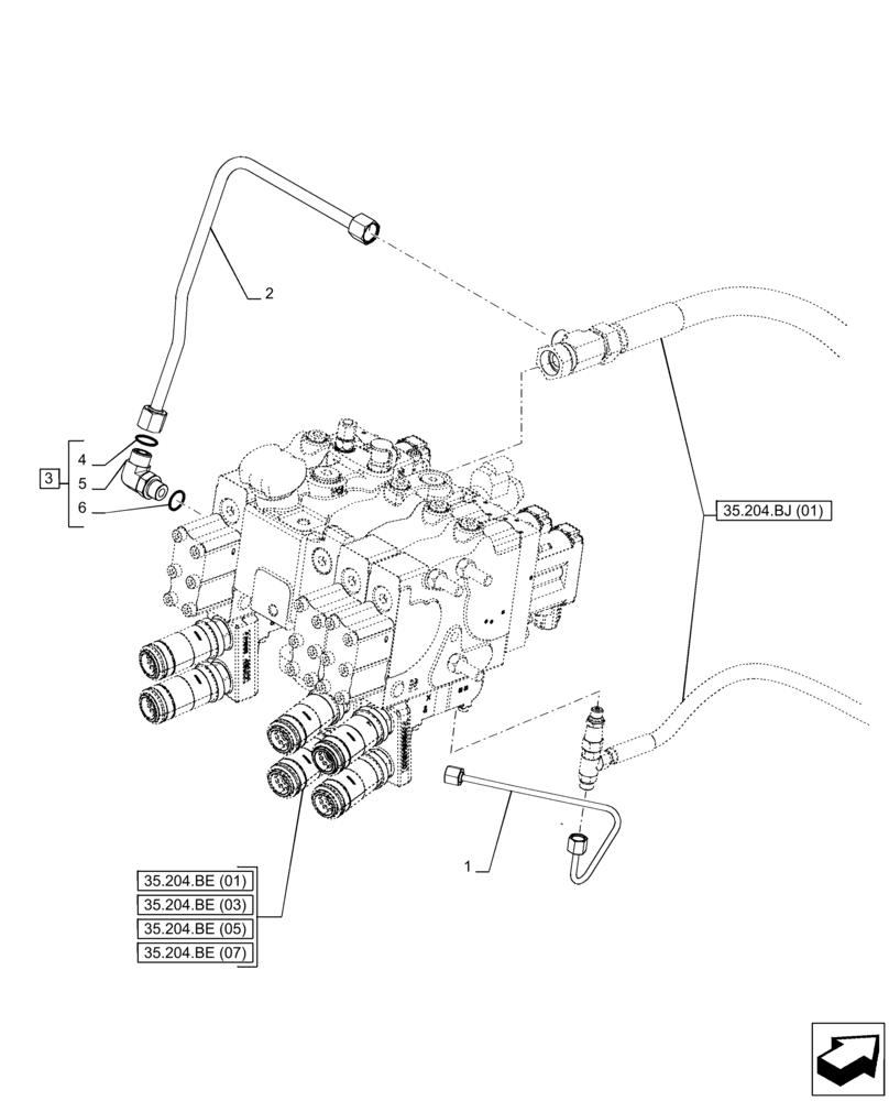 Схема запчастей Case IH PUMA 185 - (35.204.BJ[03]) - VAR - 758072, 758077, 758082 - REMOTE CONTROL VALVE (MHR), LINE (35) - HYDRAULIC SYSTEMS