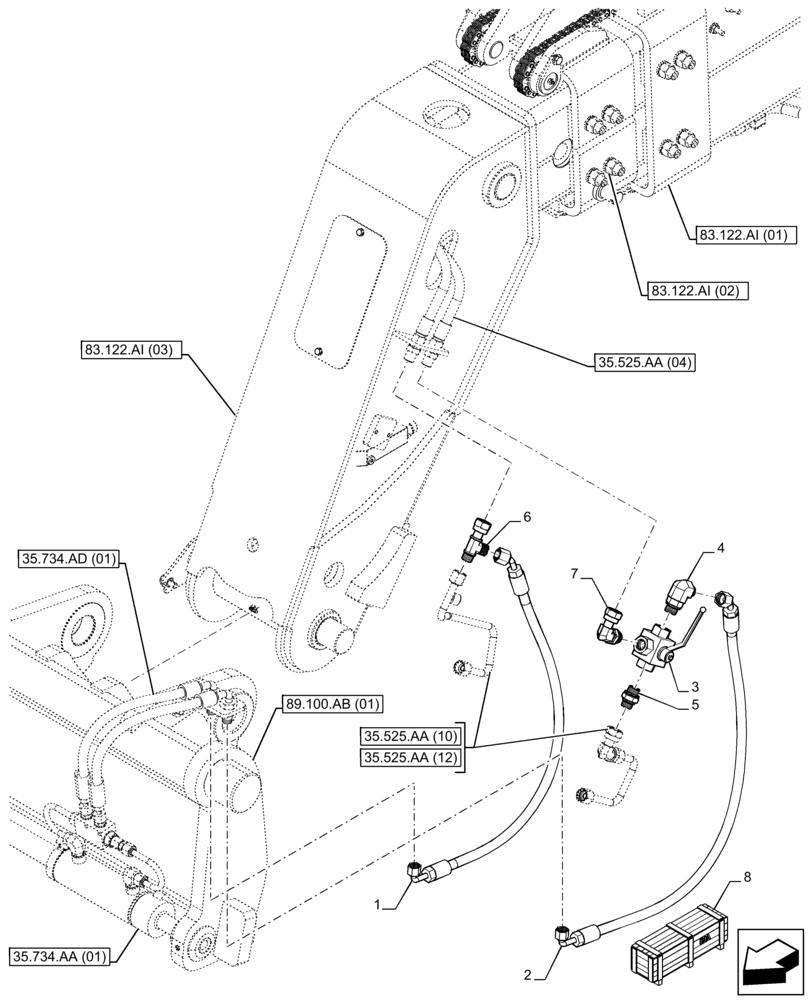 Схема запчастей Case IH FARMLIFT 935 - (35.525.AD[01]) - VAR - 749124 - QUICK COUPLER, VALVE, LINE (9M) (35) - HYDRAULIC SYSTEMS