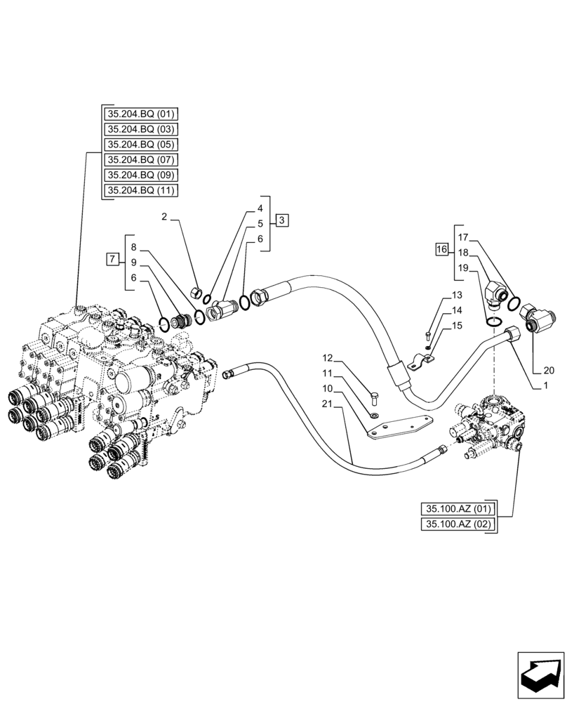 Схема запчастей Case IH PUMA 185 - (35.204.BJ[02]) - VAR - 758071, 758072, 758073, 758074, 758075, 758076, 758077, 758078, 758079, 758080, 758081, 758082, 758083 - REMOTE CONTROL VALVE (EHR), LINE (35) - HYDRAULIC SYSTEMS