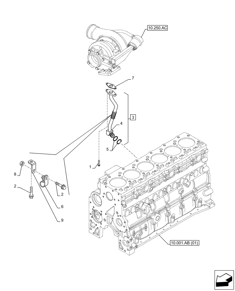 Схема запчастей Case IH F4HE96841 J102 - (10.250.AE) - TURBOCHARGER, RETURN LINE, 4088 (10) - ENGINE