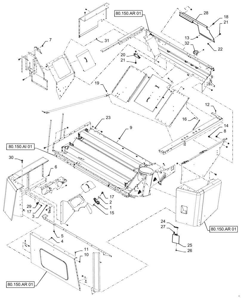 Схема запчастей Case IH 7240 - (80.150.AR[02]) - VAR - 722763, 722513, 425369, 425369, 425252 -, GRAIN TANK, FASTENER (80) - CROP STORAGE/UNLOADING