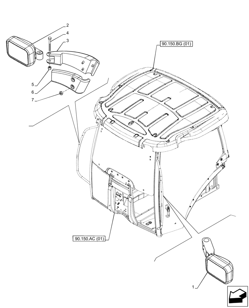 Схема запчастей Case IH PUMA 150 - (55.404.BS[01]) - VAR - 391201, 391202, 758170 - WORK LIGHT, FRONT (55) - ELECTRICAL SYSTEMS