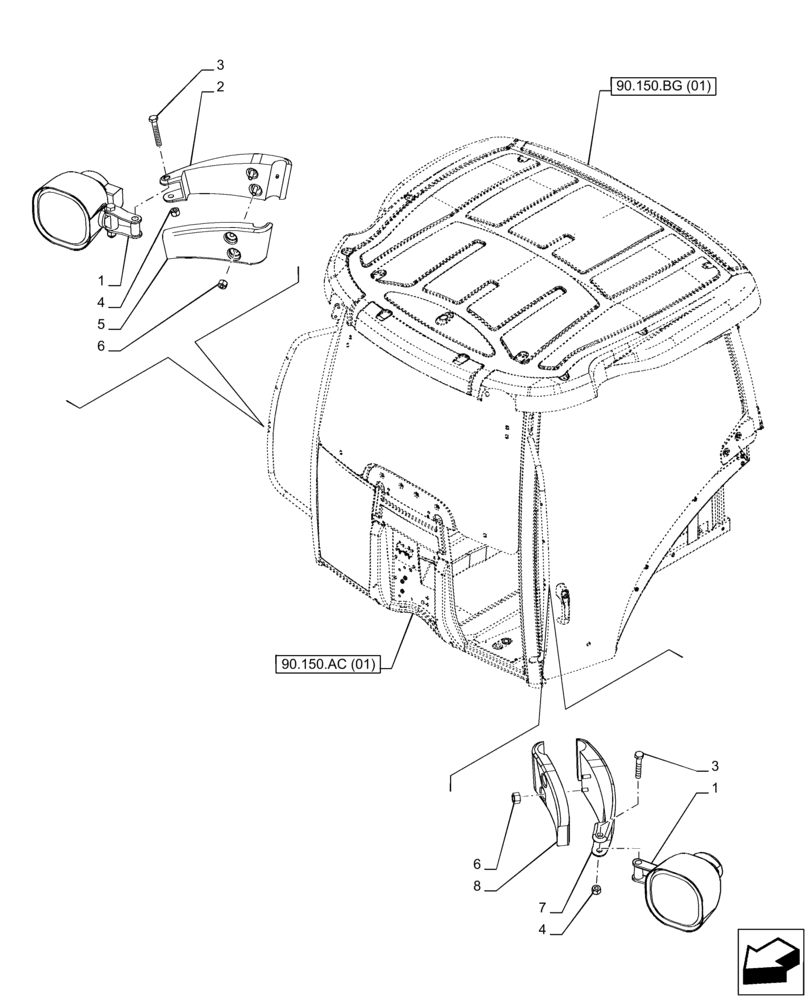 Схема запчастей Case IH PUMA 165 CVT - (55.404.BS[05]) - VAR - 758171, 758172 - WORK LIGHT, FRONT (55) - ELECTRICAL SYSTEMS