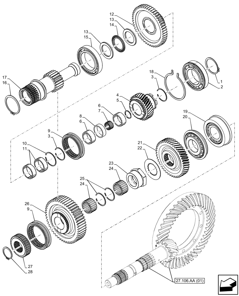 Схема запчастей Case IH FARMALL 95C - (21.148.AQ[01]) - VAR - 330069, 332069, 333069 - CENTRAL REDUCTION GEAR, SHAFT & GEAR (21) - TRANSMISSION